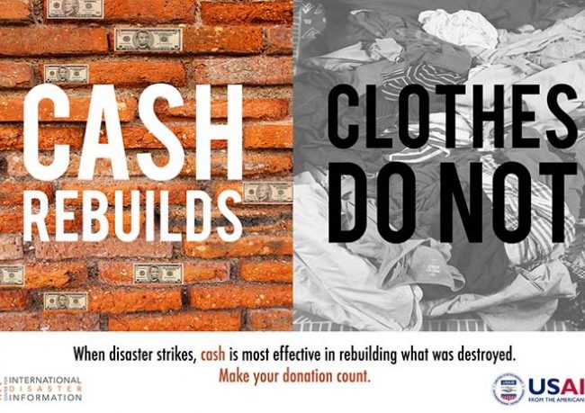 Image that says "cash rebuilds, clothes do not"